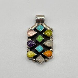 Vintage Mexican 925 Sterling Multistone Inlay Pendant